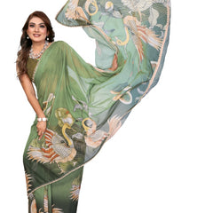 Digital Printed Georgette Saree with Moti Lace