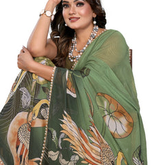 Digital Printed Georgette Saree with Moti Lace
