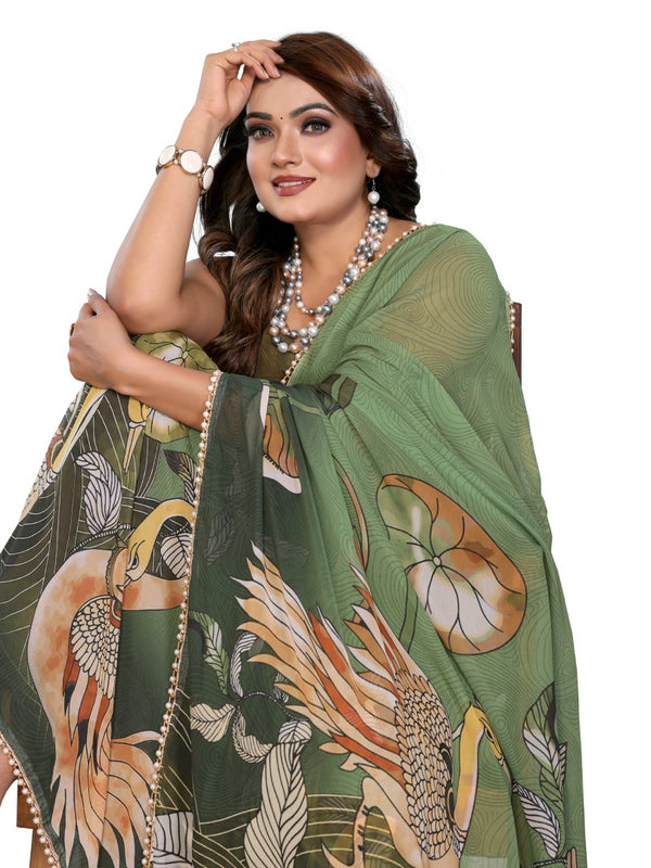 Digital Printed Georgette Saree with Moti Lace