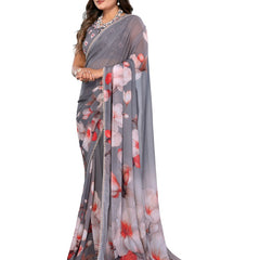 Digital Printed Georgette Saree with Moti Lace