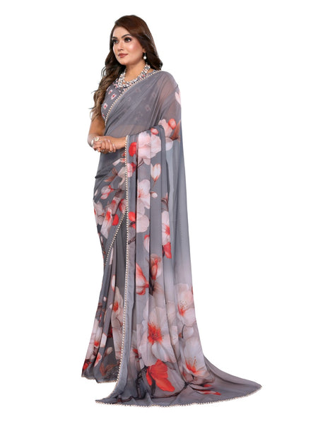 Digital Printed Georgette Saree with Moti Lace
