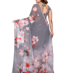 Digital Printed Georgette Saree with Moti Lace