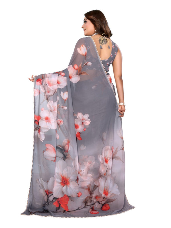Digital Printed Georgette Saree with Moti Lace