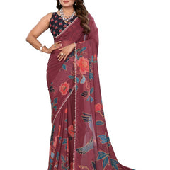 Digital Printed Georgette Saree with Moti Lace
