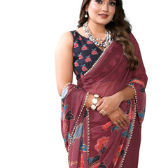 Digital Printed Georgette Saree with Moti Lace
