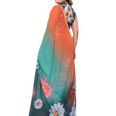 Digital Printed Georgette Saree with Moti Lace