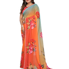 Digital Printed Georgette Saree with Moti Lace