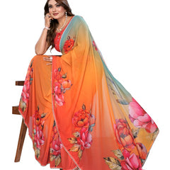Digital Printed Georgette Saree with Moti Lace