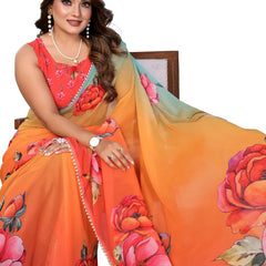 Digital Printed Georgette Saree with Moti Lace