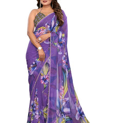 Digital Printed Georgette Saree with Moti Lace