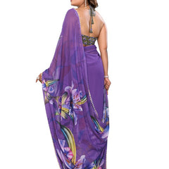 Digital Printed Georgette Saree with Moti Lace