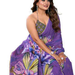 Digital Printed Georgette Saree with Moti Lace