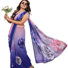 Digital Printed Georgette Saree with Moti Lace