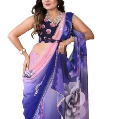 Digital Printed Georgette Saree with Moti Lace