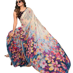 Digital Printed Georgette Saree with Moti Lace