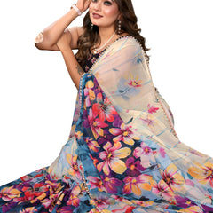 Digital Printed Georgette Saree with Moti Lace