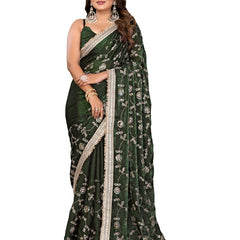 Women's Embroidered Silk Satin Saree with Blouse