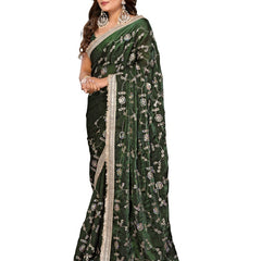 Women's Embroidered Silk Satin Saree with Blouse