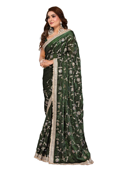 Women's Embroidered Silk Satin Saree with Blouse