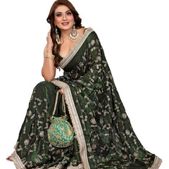 Women's Embroidered Silk Satin Saree with Blouse