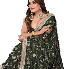 Women's Embroidered Silk Satin Saree with Blouse