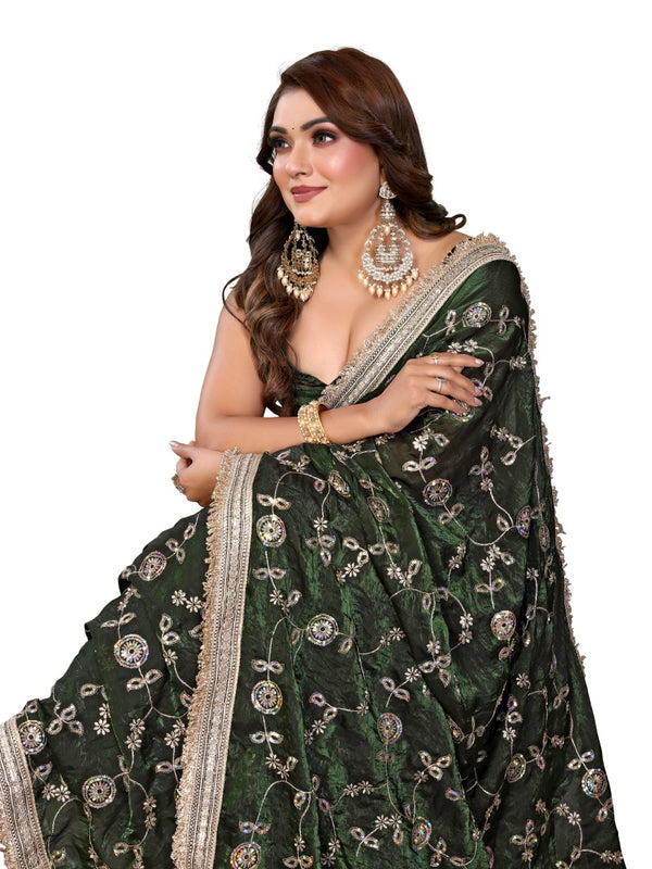 Women's Embroidered Silk Satin Saree with Blouse