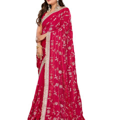 Women's Embroidered Silk Satin Saree with Blouse