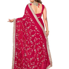Women's Embroidered Silk Satin Saree with Blouse