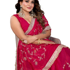 Women's Embroidered Silk Satin Saree with Blouse