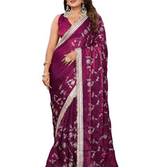 Women's Embroidered Silk Satin Saree with Blouse