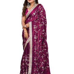 Women's Embroidered Silk Satin Saree with Blouse