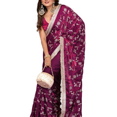 Women's Embroidered Silk Satin Saree with Blouse