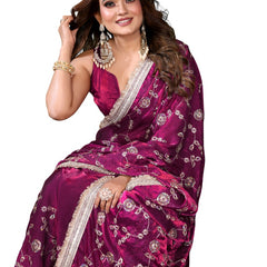 Women's Embroidered Silk Satin Saree with Blouse