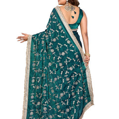 Women's Embroidered Silk Satin Saree with Blouse