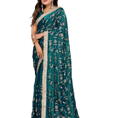Women's Embroidered Silk Satin Saree with Blouse