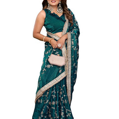 Women's Embroidered Silk Satin Saree with Blouse