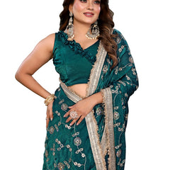 Women's Embroidered Silk Satin Saree with Blouse