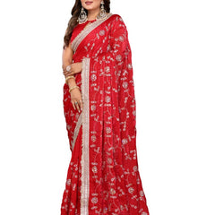 Women's Embroidered Silk Satin Saree with Blouse