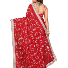 Women's Embroidered Silk Satin Saree with Blouse