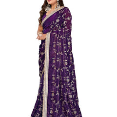 Women's Embroidered Silk Satin Saree with Blouse