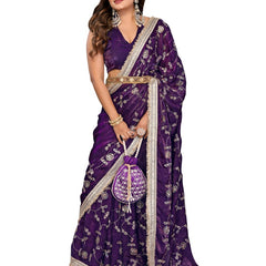 Women's Embroidered Silk Satin Saree with Blouse