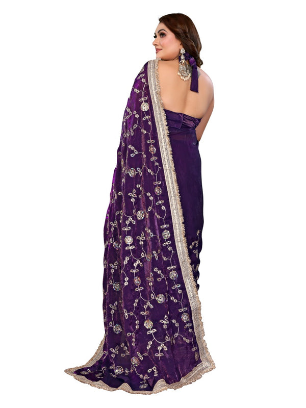 Women's Embroidered Silk Satin Saree with Blouse