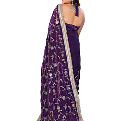 Women's Embroidered Silk Satin Saree with Blouse