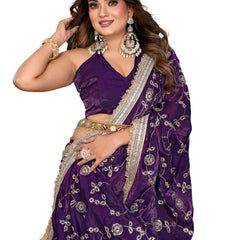 Women's Embroidered Silk Satin Saree with Blouse