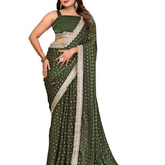Foil Work Silk Satin Saree with Designer Lace