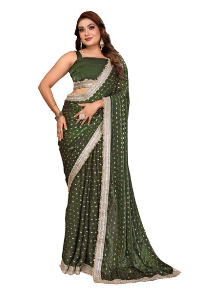 Foil Work Silk Satin Saree with Designer Lace