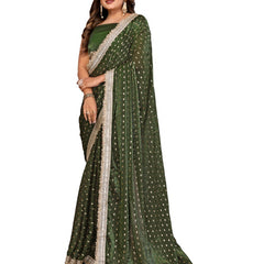 Foil Work Silk Satin Saree with Designer Lace