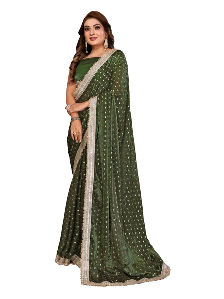 Foil Work Silk Satin Saree with Designer Lace