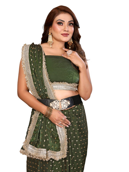 Foil Work Silk Satin Saree with Designer Lace