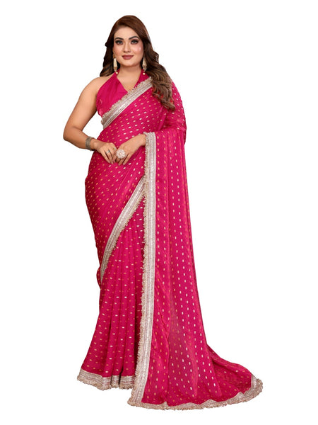 Foil Work Silk Satin Saree with Designer Lace